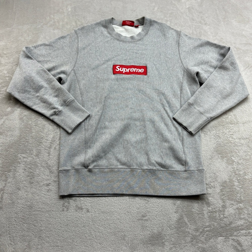 Supreme Sweatshirt Mens Medium Grey Box Logo Crewneck Heavyweight Fleece